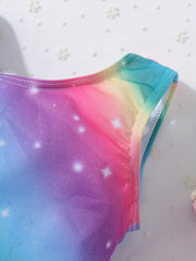 Girls Rainbow Swimsuit Romper Gymnastics Dance Biketards