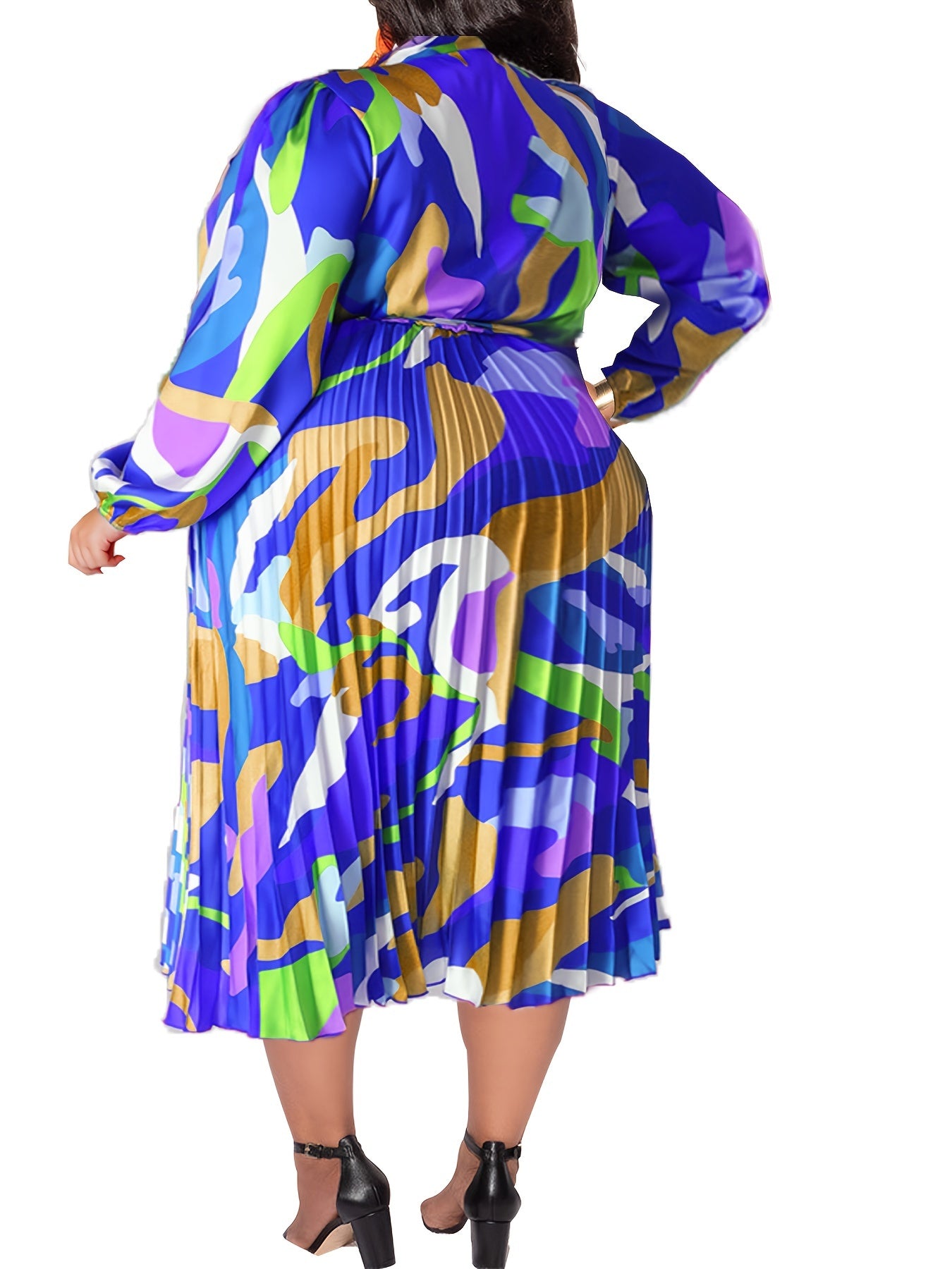 Abstract Print Lantern Sleeve Maxi Dress