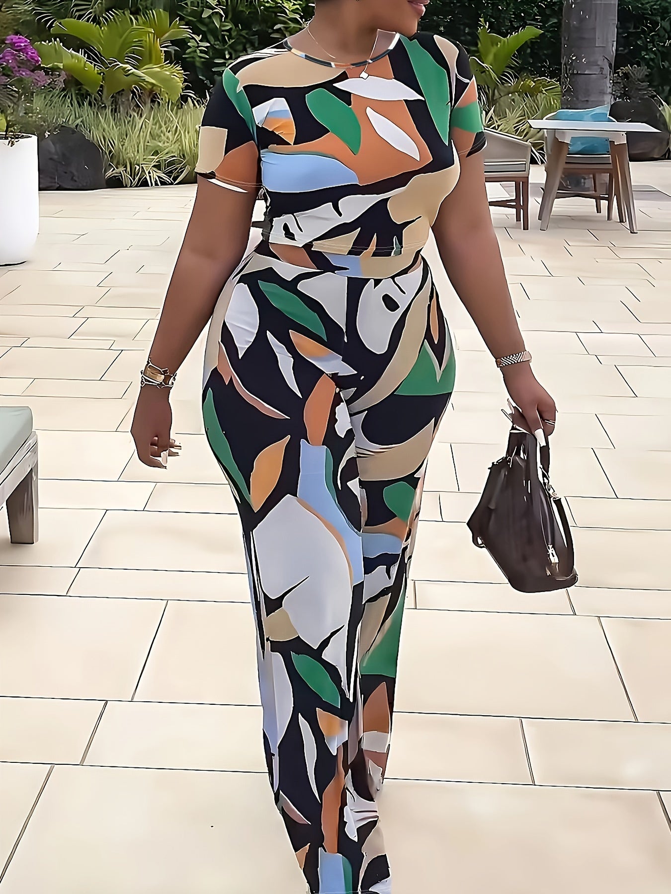 Abstract Print Tee & Pants Set