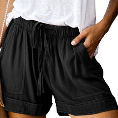 Solid Elastic Waist Shorts Casual Drawstring Comfy Summer Shorts With Pockets