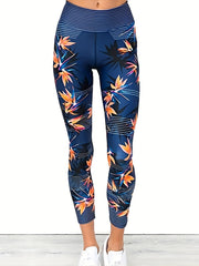 Leaf & Stripe Print High Rise Yoga Leggings