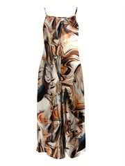 Print V-Neck Wide Leg Cami Jumpsuit