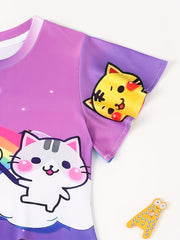 Girls 3D Kitty & Unicorn Graphic Dress Girls Comfy Short Sleeve