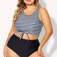 Modest Tankini Set Women's Plus Knot Front Crop Top Swimsuit
