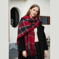Plaid Pattern Tassel Scarf Windproof Warm Shawl Classic Thick Couple Scarves