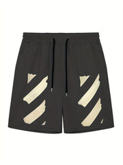 Men's Stripe Comfy Shorts Solid Elastic Waist Drawstring Summer