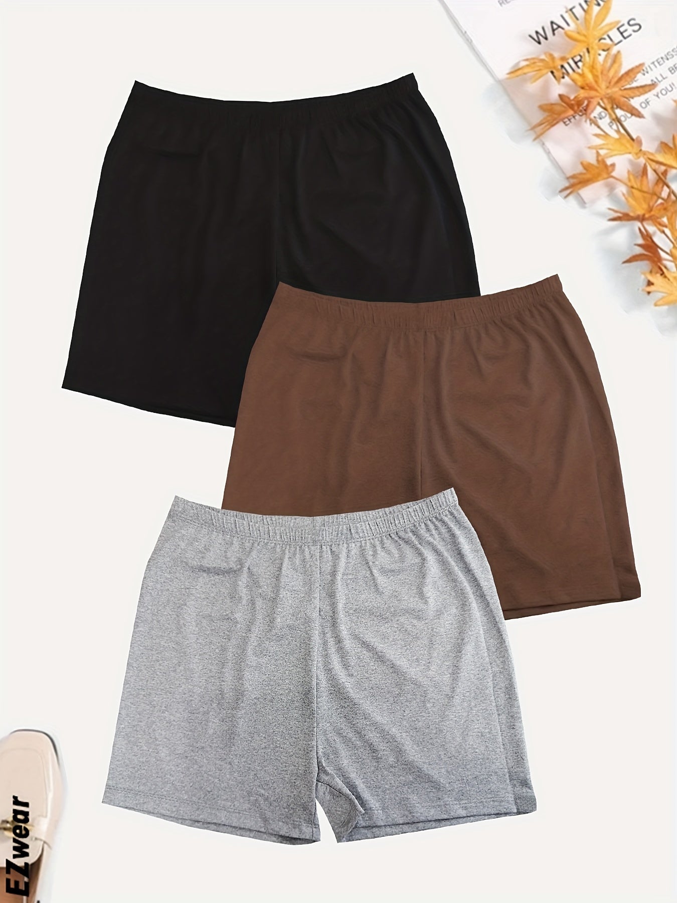 3 Pack Plus Size Women's Solid Stretch Shorts Set