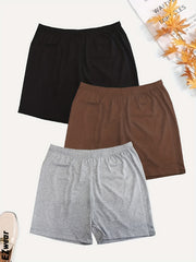 3 Pack Plus Size Women's Solid Stretch Shorts Set