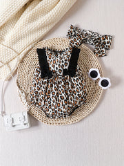 2pcs Newborn Leopard Print Romper & Headband Set
