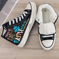 Faith Graffiti Print Plush Lined Chunky Canvas Sneakers