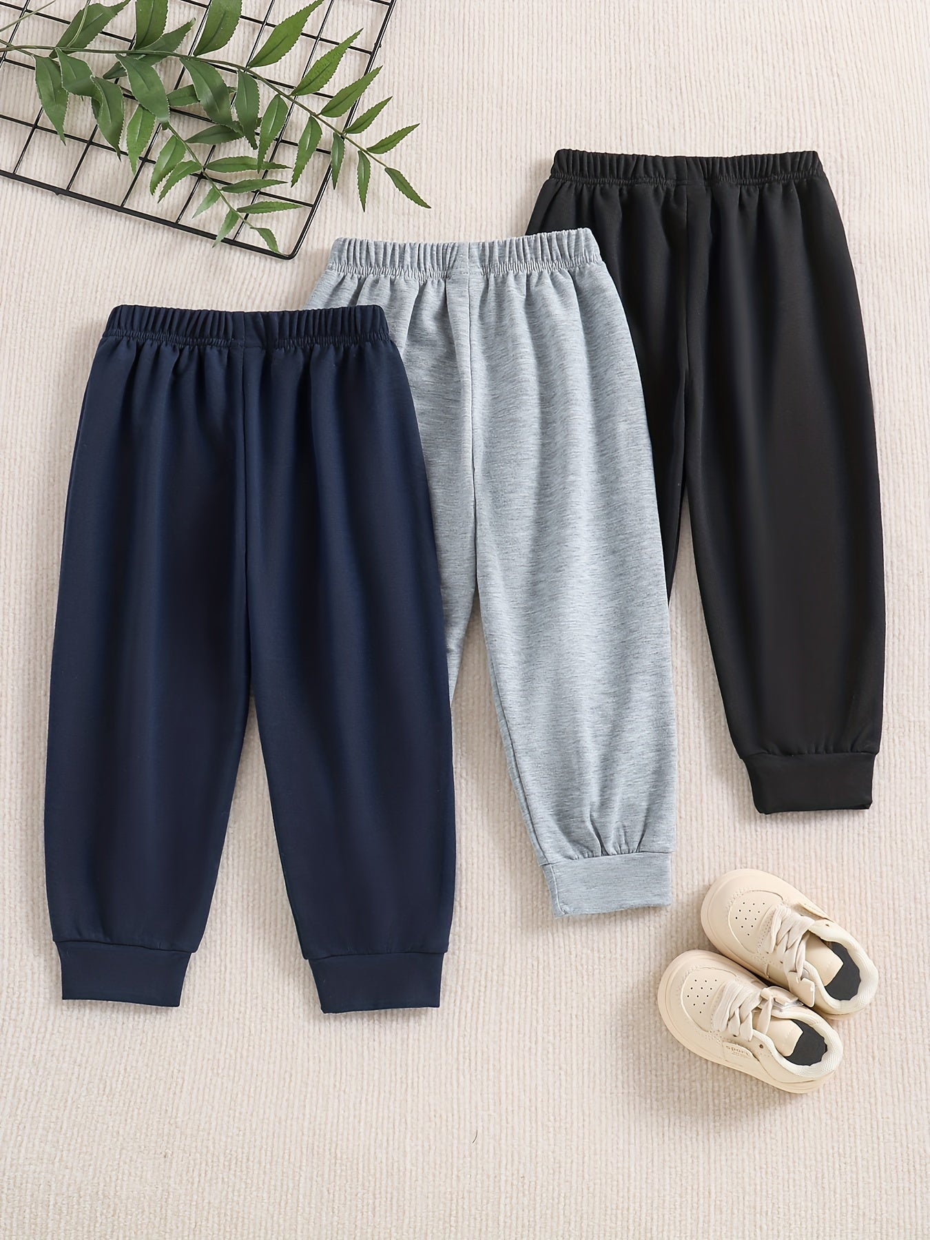 3pcs Boys Solid Active Sweatpants Jogger Sports Pants Kids Clothing