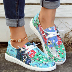 Flower Patchwork Boat Shoes Lace Up Anti slip Walking Shoes Women's Footwear