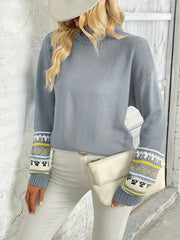 Graphic Print Mock Neck Pullover Sweater Long Sleeve for Fall & Winter