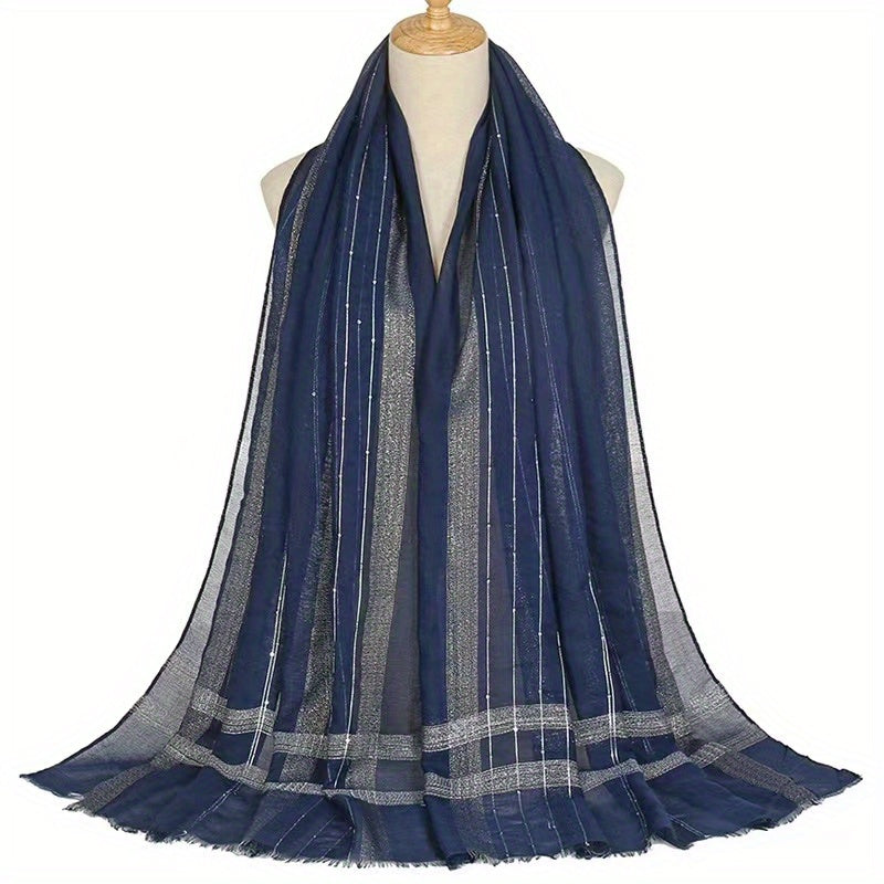 Striped Scarf Hijab Raw Edge Shawl Casual Windproof Head Wraps Women's Turban