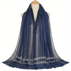 Striped Scarf Hijab Raw Edge Shawl Casual Windproof Head Wraps Women's Turban