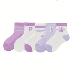 5 Pairs Girls Striped Casual Ankle Socks Comfortable Sport Socks for Toddlers