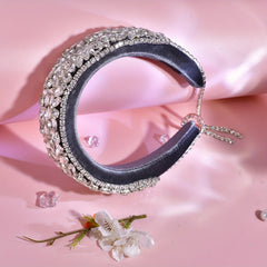 Vintage Velvet Headband Baroque Rhinestone Wide Headband for Festive Events A238