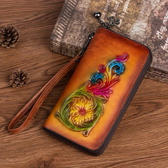 Vintage Floral Leather Wristlet Wallet for Women