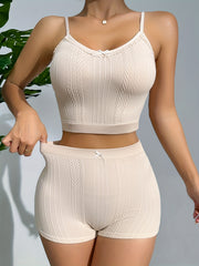Textured Pajama Set Scoop Neck Cami Top & Shorts Women's Sleepwear