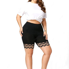 Casual Shorts Women's Solid Contrast Lace Trim High Rise Shorts