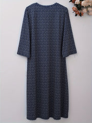Allover Print V Neck Loose Fit Dress