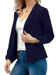 Solid Lapel Blazer Open Front Long Sleeve Work Office Outerwear