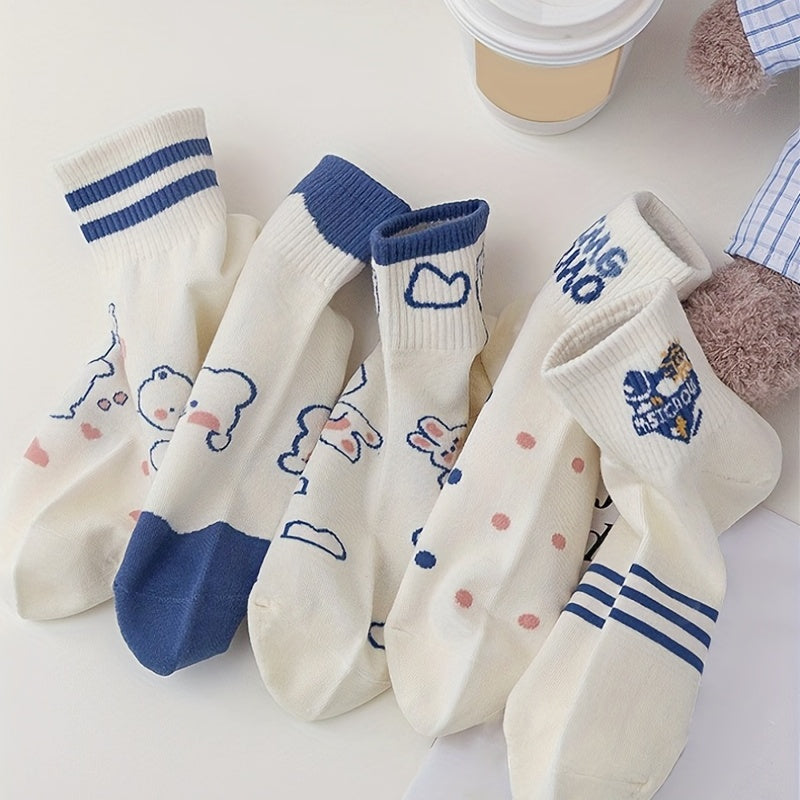 5 Pairs Cartoon Animal Print Short Socks for Women