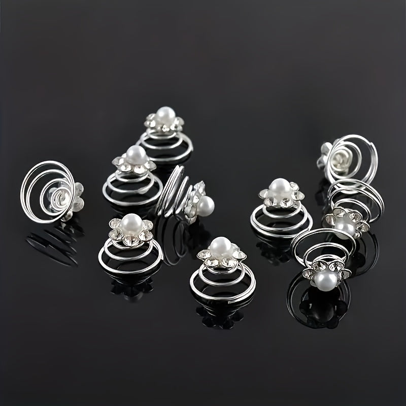 10pcs Rhinestone Plum Blossom Hair Spiral Clip Butterfly Headwear