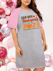 Thanksgiving Pumpkin Print Raglan Sleeve Tee Sleep Dress