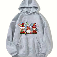 Christmas Gnomes Print Hoodie Casual Sweatshirt