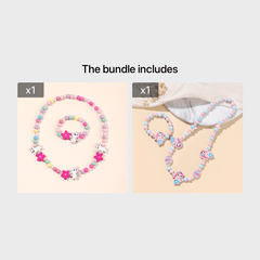 2pcs Unicorn Mermaid Beaded Bracelet Necklace Set for Girls