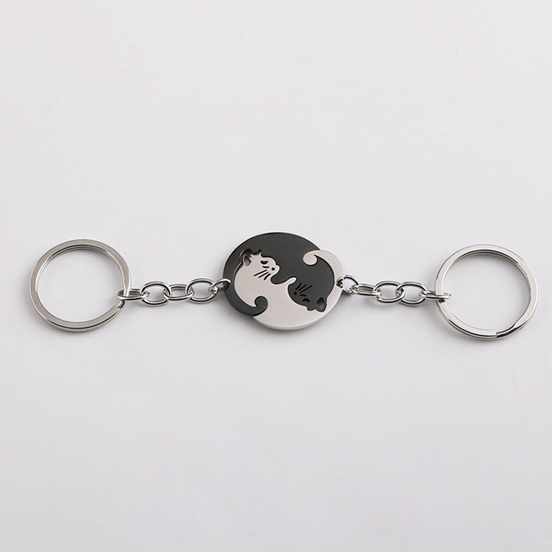 Cat Matching Keychain For Couples Friends Heart Keychains For Women Men