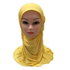 Eid Hat Arab Two Flowers Cover Muslim Headscarf for Little Girls