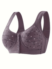 Floral Print Wireless Bra with Front Buckle Closure