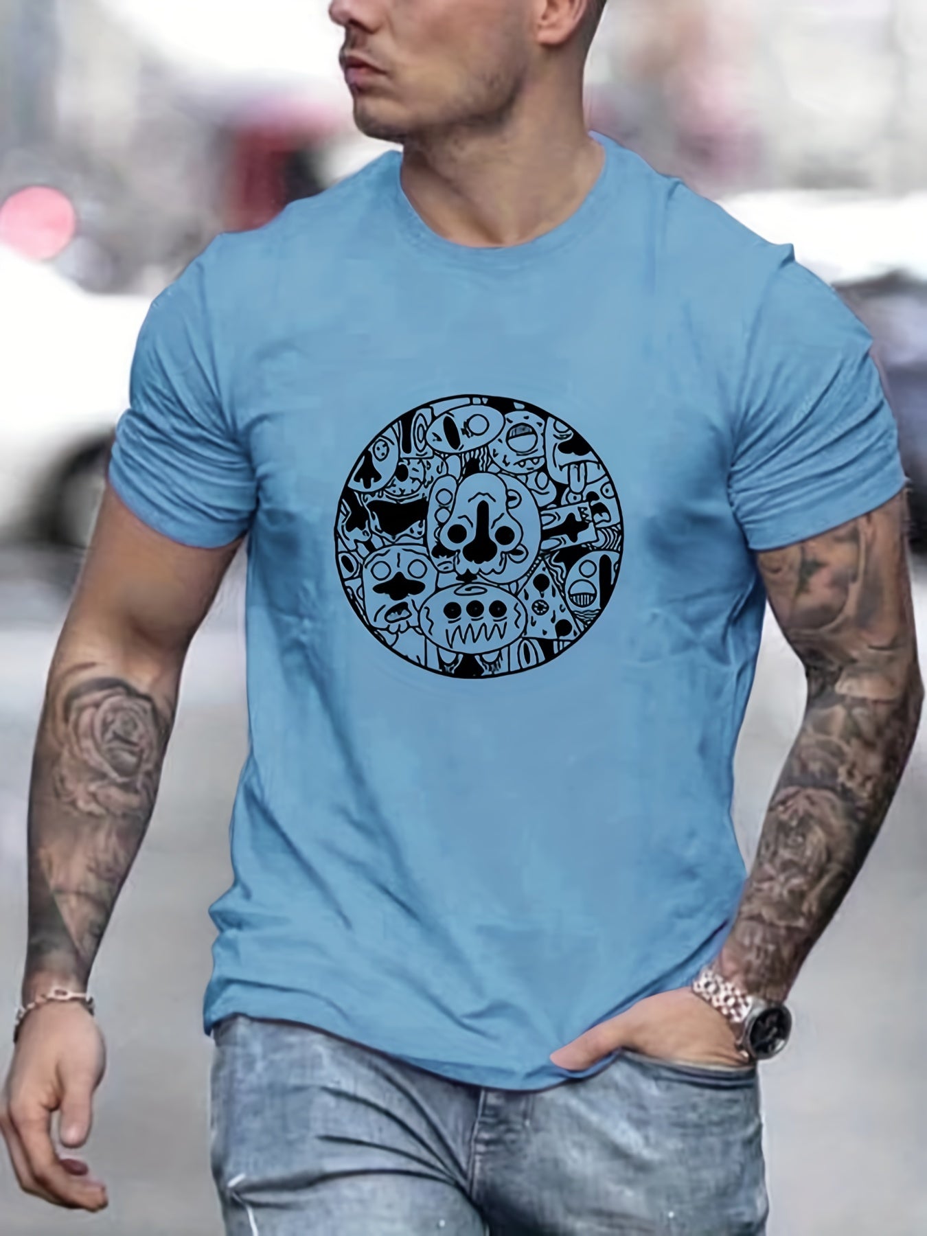 Men's Cartoon Graphic T shirt Casual Stretch Tee