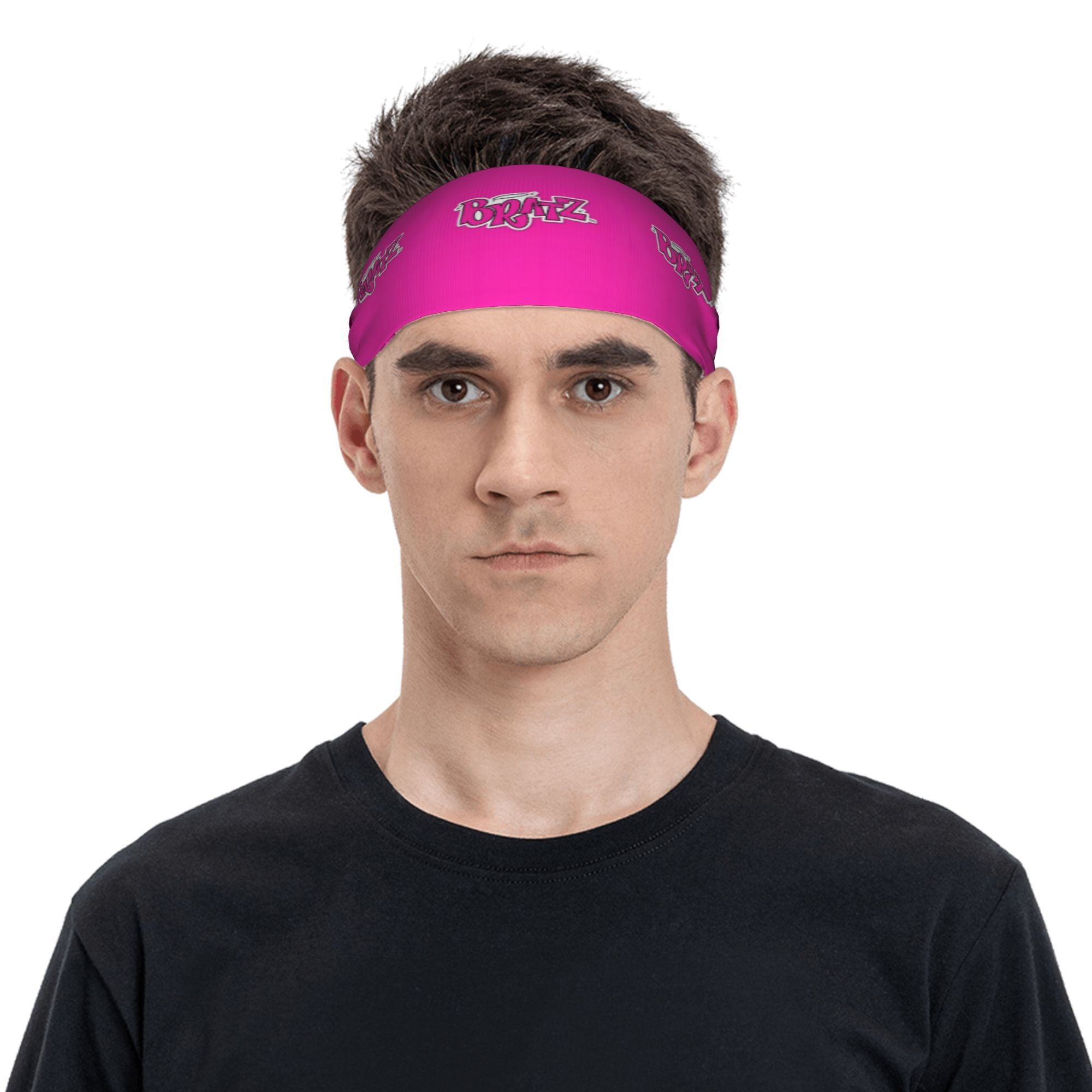 Unisex Sports Headband Sweat Wicking Stretchy Pink BRZ Print