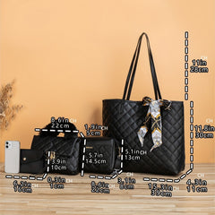 4-Piece Quilted Bag Set: Tote, Chain Bag, Purse, Crossbody w/ Scarf