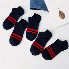 5Pairs Boys Kids Casual Striped Boat Socks Cotton Low Cut Ankle Socks