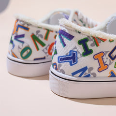 Women's Letter Graphic Canvas Sneakers Low Top Casual Shoes