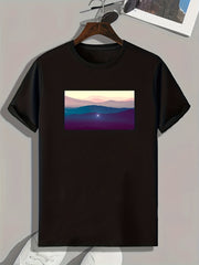 Scenery Print Men's Comfy T shirt Active Slightly Stretch Tee