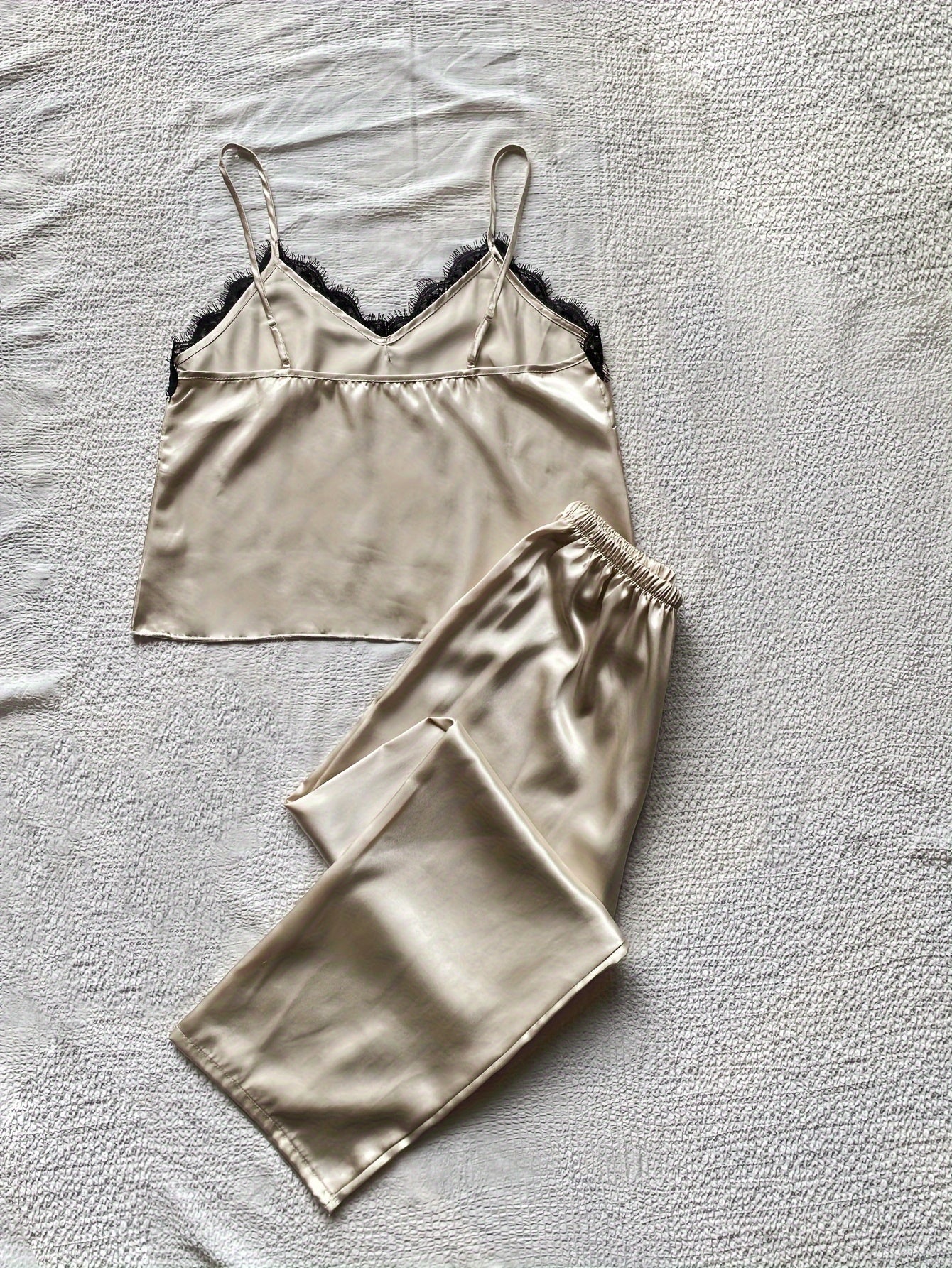 Lace Trim Pajama Set V Neck Cami Top & Pants Women's Sleepwear