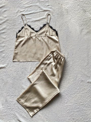 Lace Trim Pajama Set V Neck Cami Top & Pants Women's Sleepwear