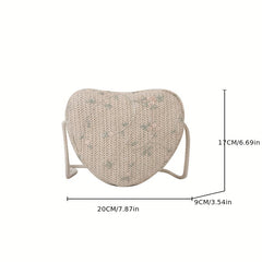 Casual Straw Woven Crossbody Bag Heart Shaped Flower Crossbody Bag