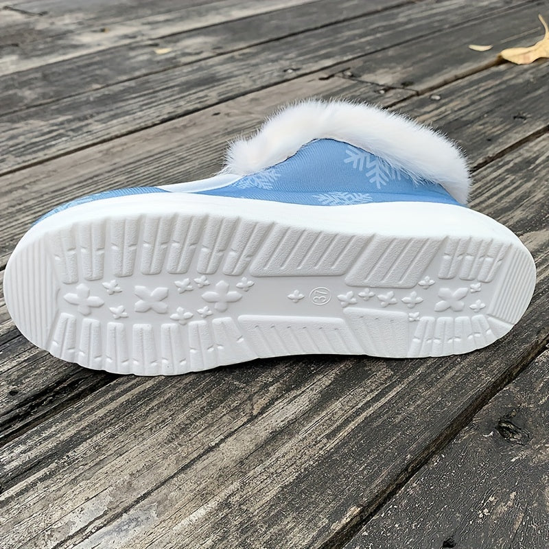 Christmas Snowflake Snowman Print Furry Boat Shoes