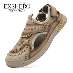 EXSHERO Men's Leather Sandals Durable Outdoor Hiking Beach Water Shoes