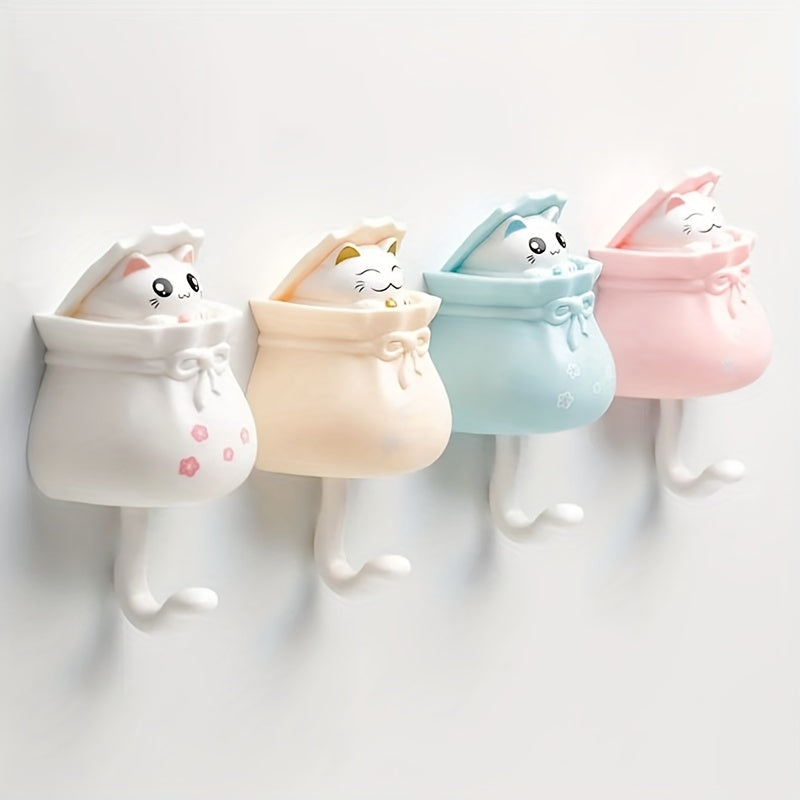 Cute Kitten Coat Hook with Punch-Free Installation