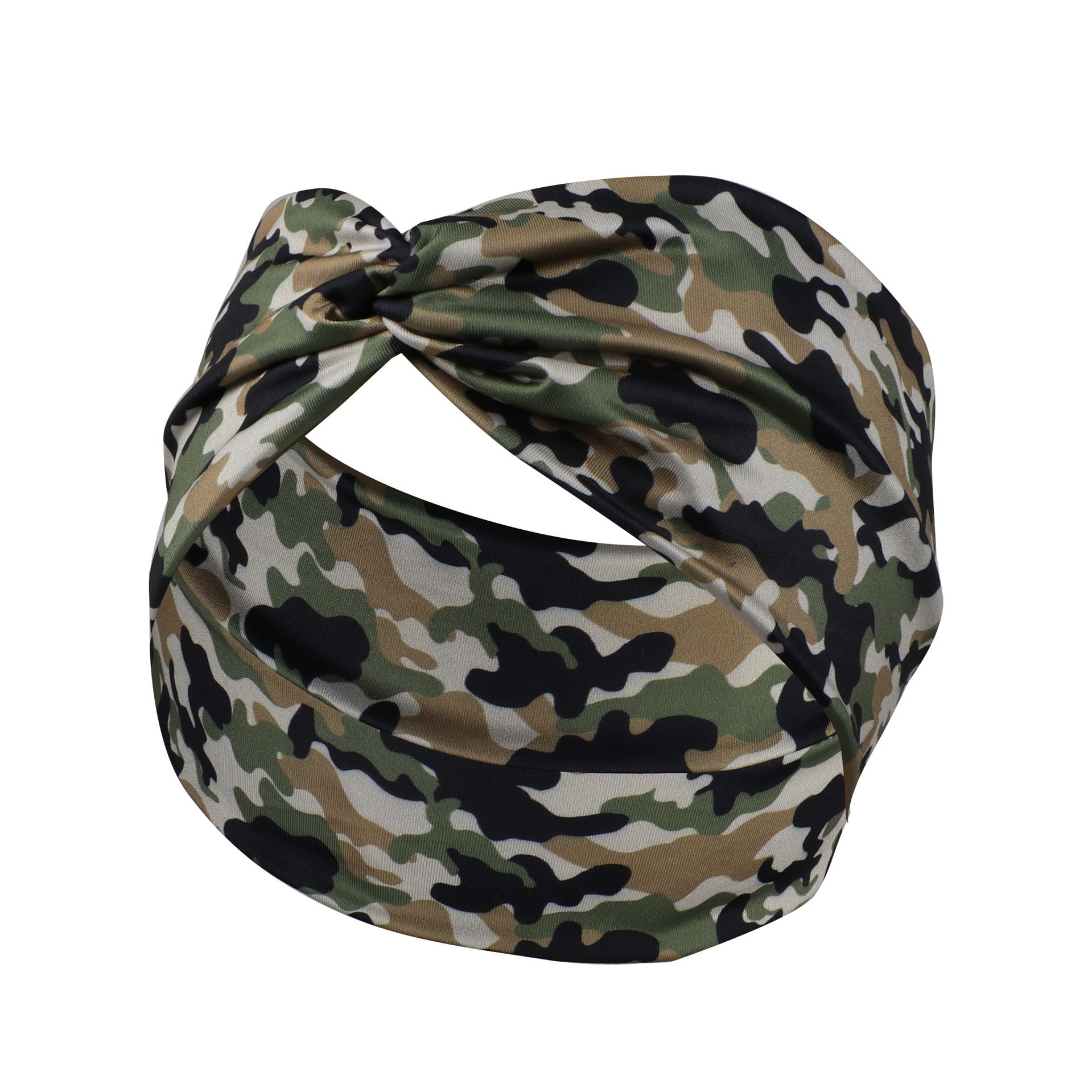 Camouflage Print Wide Headbands Women Knotted Turban Elastic Non Slip Hair Bands