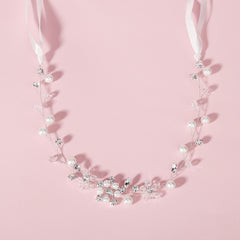 Faux Pearl Rhinestone Streamer Hairband Headband Silvery Decorations Tiara