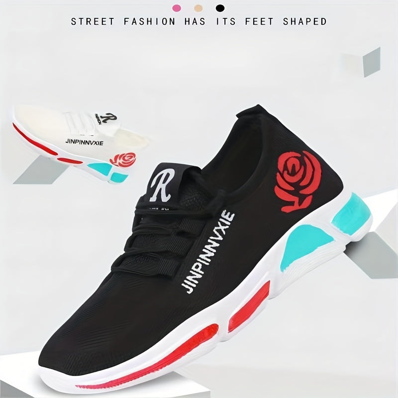 Women's Flower Pattern Lace Up Platform Sneakers
