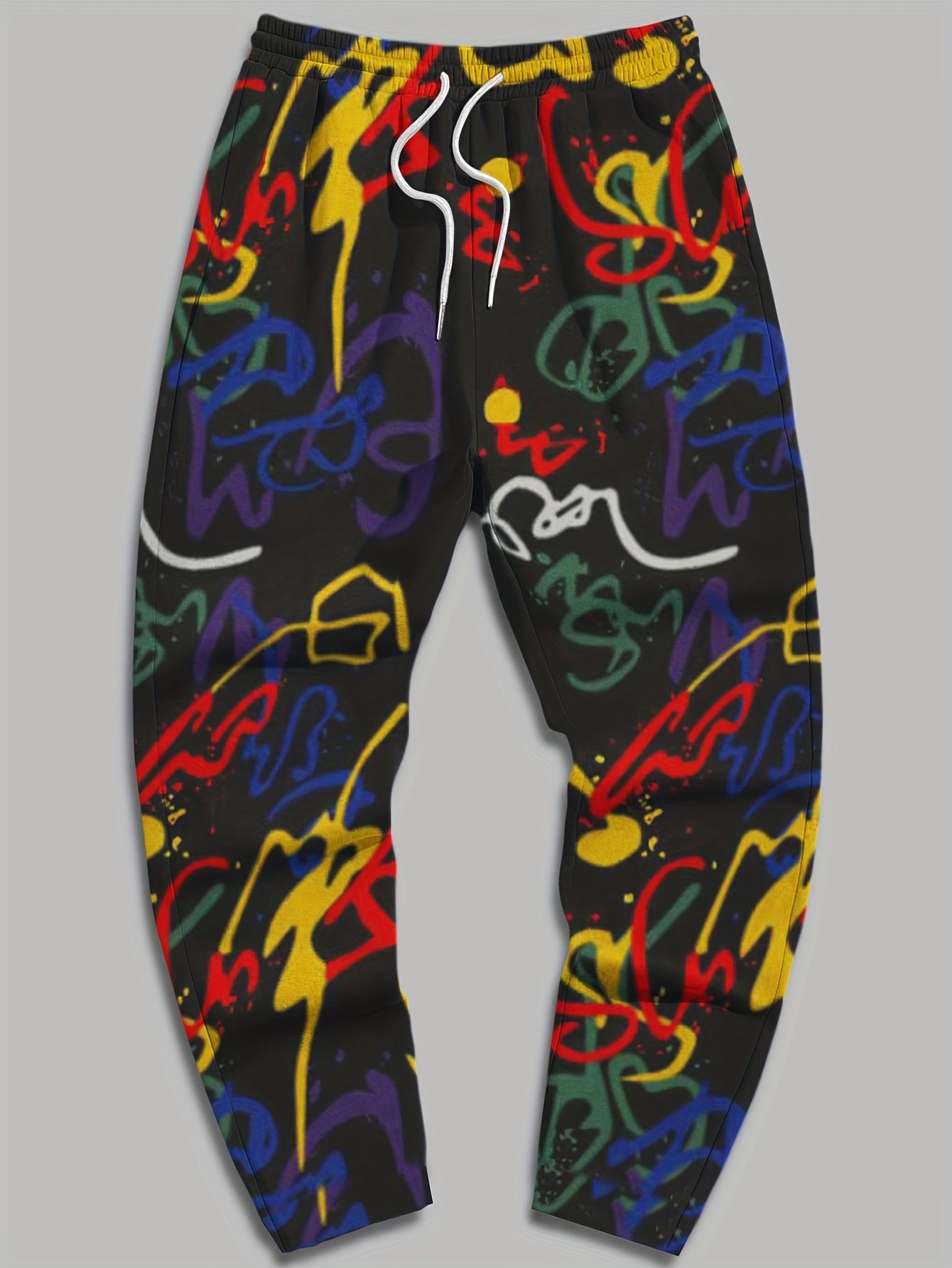 Graffiti Drawstring Sweatpants Men's Casual Loose Fit Joggers